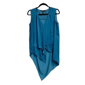 BCBGMAXAZRIA Sleeveless V-Neck High-Low Draped Asymmetrical Blouse S